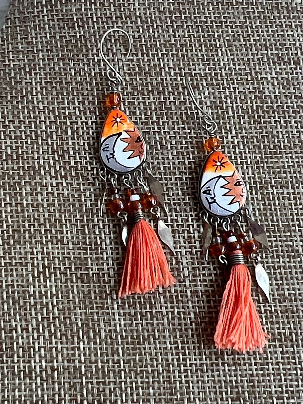 Hand-Painted Orange Tassel Drop Earrings - Boho Women Jewelry